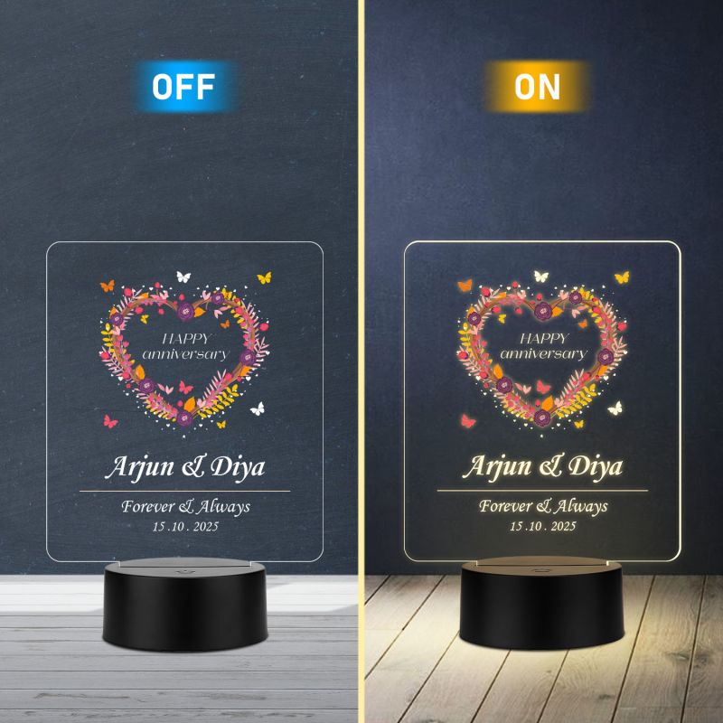 Personalized Heart Shape Couple Name LED Night Lamp Custom with Name & Date Unique Gift for Anniversary, Wedding, Marriage, Valentine Day, Birthday Warm White Light (Anniversary Gift 1)